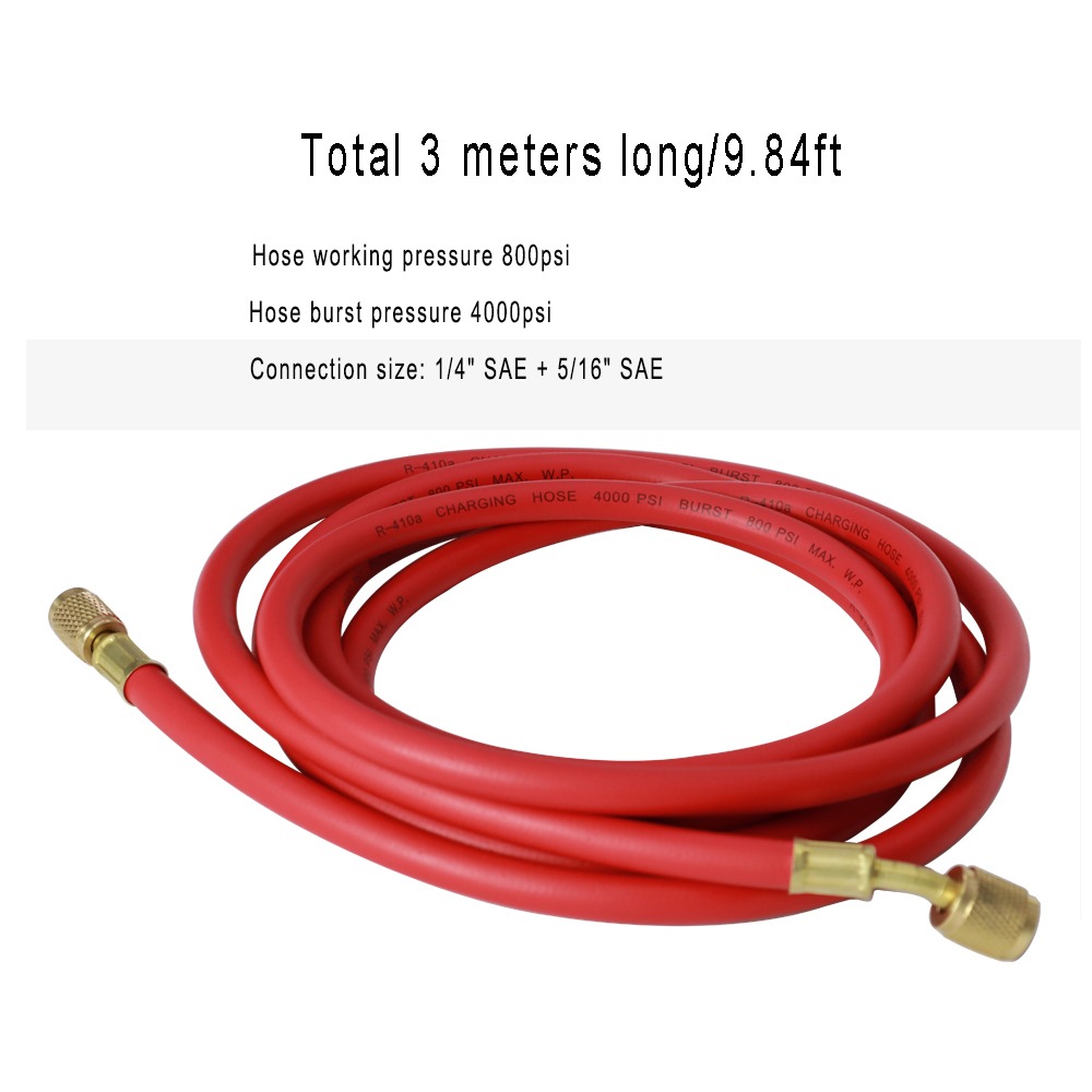 R410 3m charging hose 2 CHUNCHI Red R410a Charging Hose 1/4" 5/16" SAE 9.84ft Long