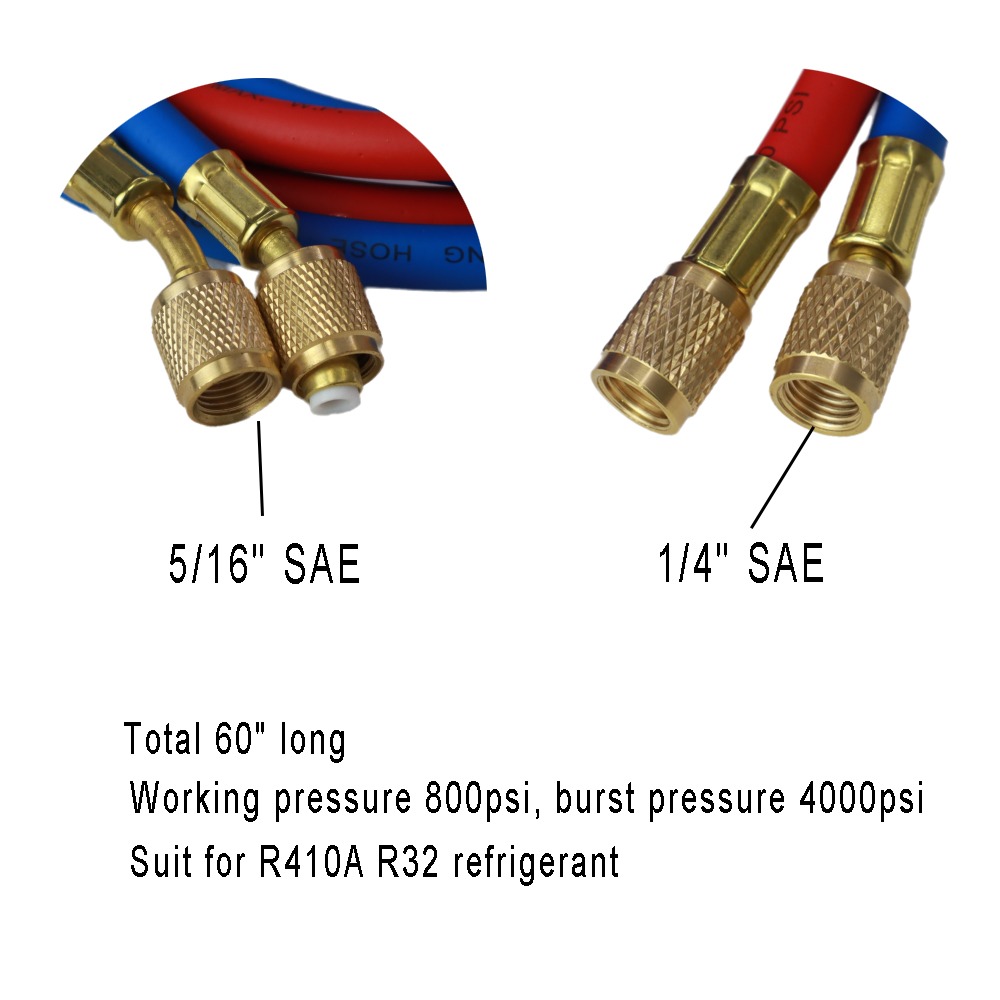 detail CHUNCHI R410a Charging Hose 1/4" 5/16" SAE AC Charge Hose 60" Long
