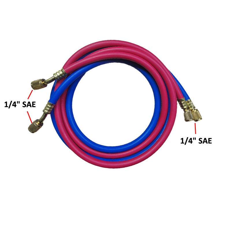 R22 R134a Red Blue 1/4" 1/4" SAE AC Charging Hoses 60" Long,Pack of 2