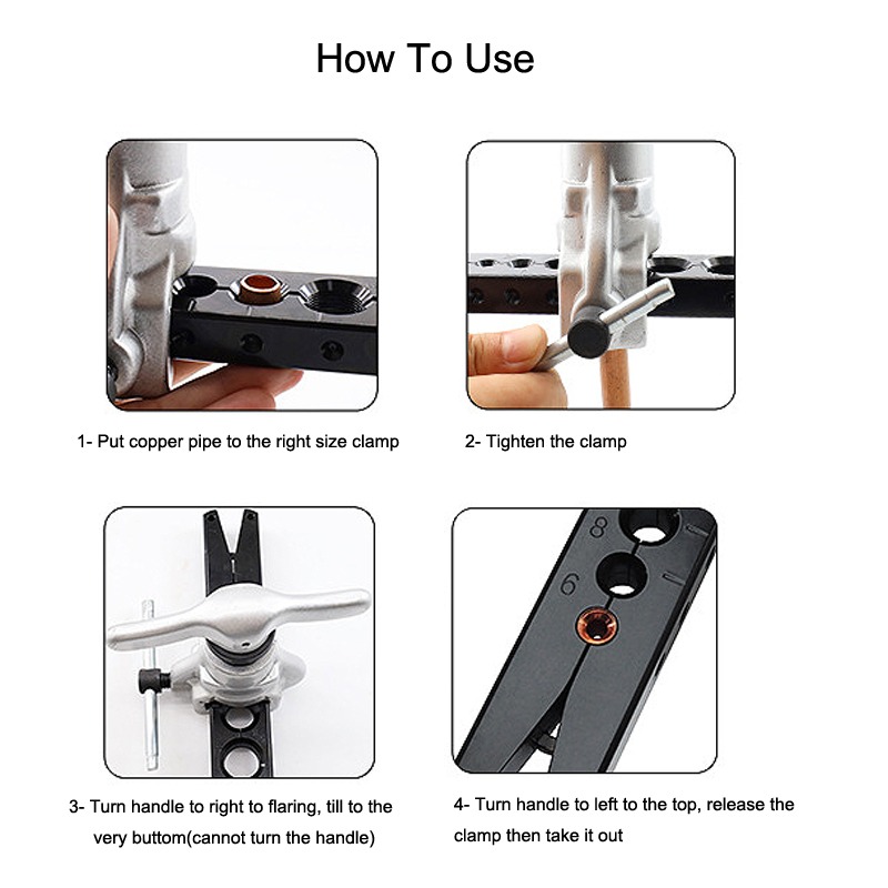 flaring tool how to use 45° Eccentric Copper Tube Flaring Tool for 1/4" - 3/4"
