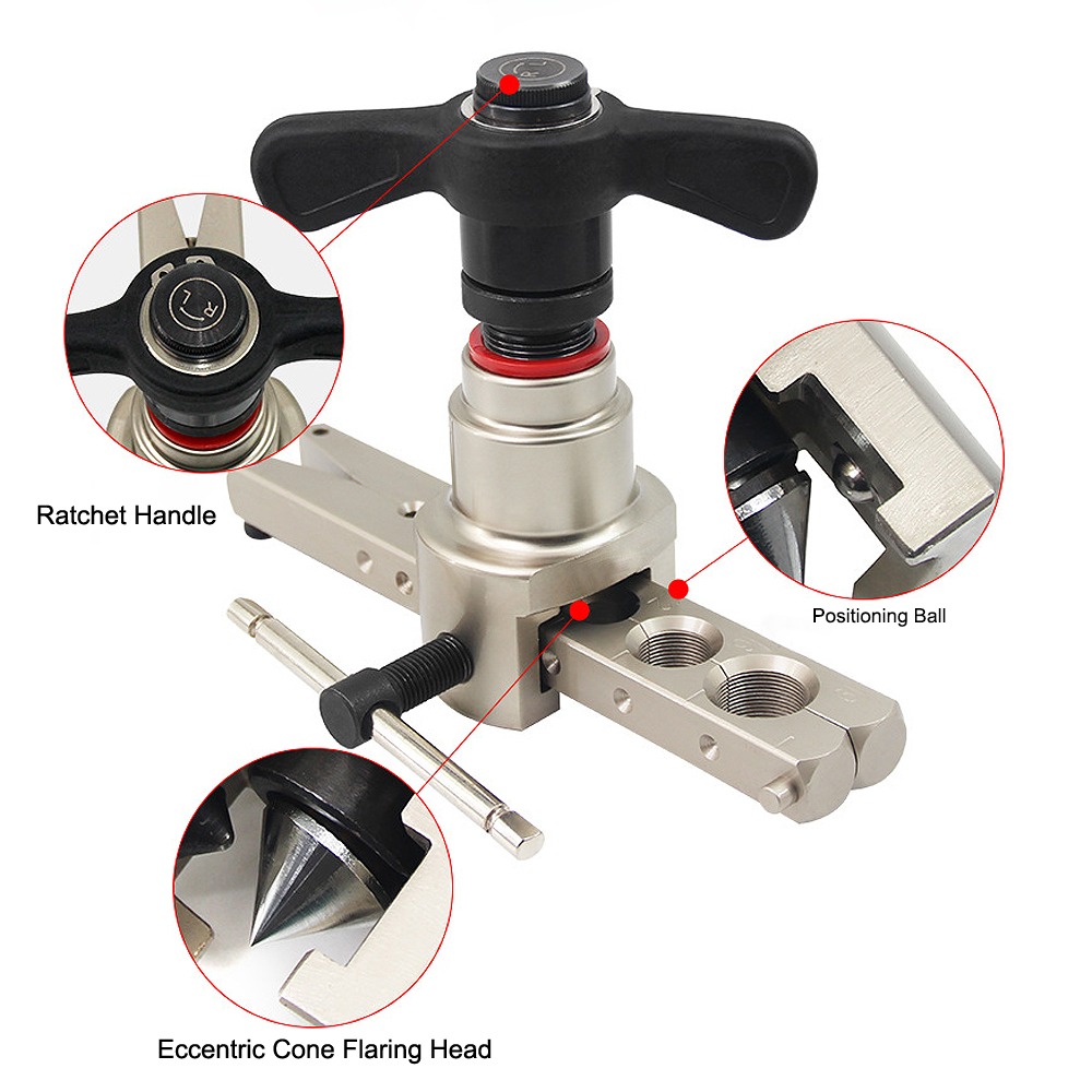 ratchet flaring tool detail 45° Eccentric Ratchet Tube Flaring Tool for 1/4"-3/4" Pipes