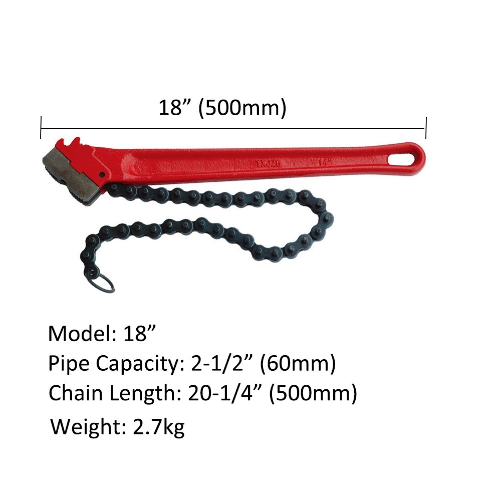 Heavy Duty 18 inch Chain Wrench,2.5in Piping Capacity