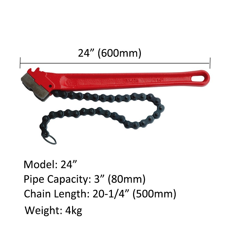 Heavy Duty 24 inch Chain Wrench,3in Piping Capacity
