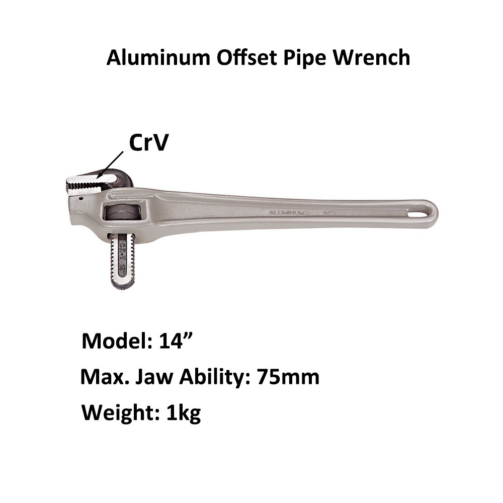 14 inch Aluminum Offset Pipe Wrench, Offset Adjustable Wrench
