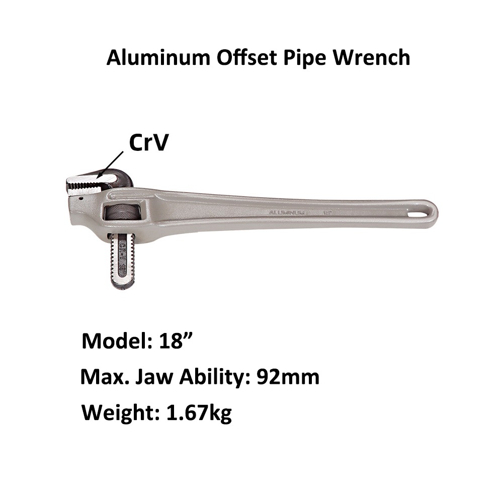 18 inch Aluminum Offset Pipe Wrench, Offset Plumbing Wrench