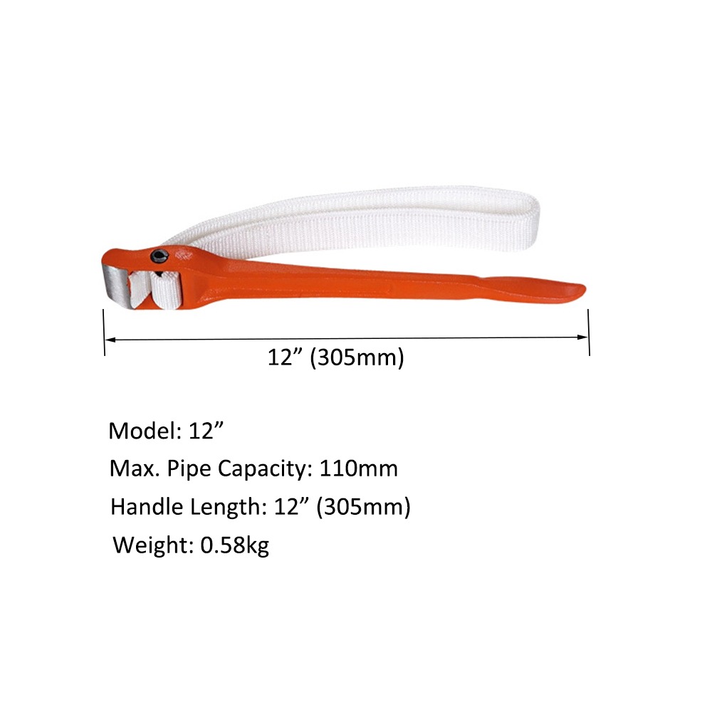 12" Anti-sliding Nylon Strap Wrench, 110mm Piping Capacity