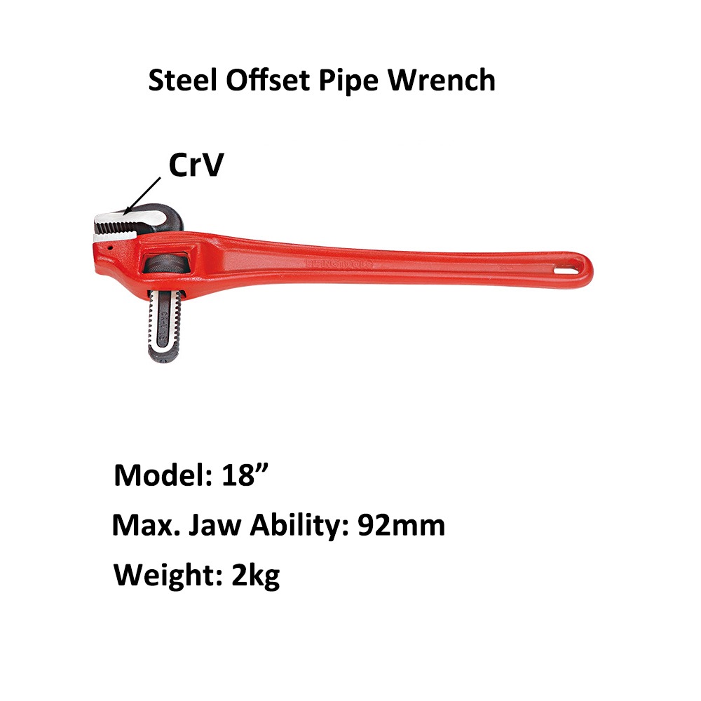 18 inch Offset Pipe Wrench, Steel Adjustable Offset Plumbing Wrench