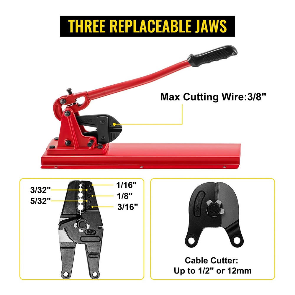 3 in 1 24 inch Bolt Cutters with Wire Rope Crimper Head and Cable Cutter Head